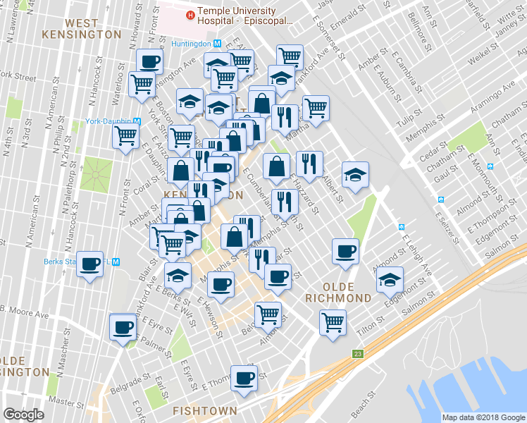 map of restaurants, bars, coffee shops, grocery stores, and more near 2229 East Letterly Street in Philadelphia