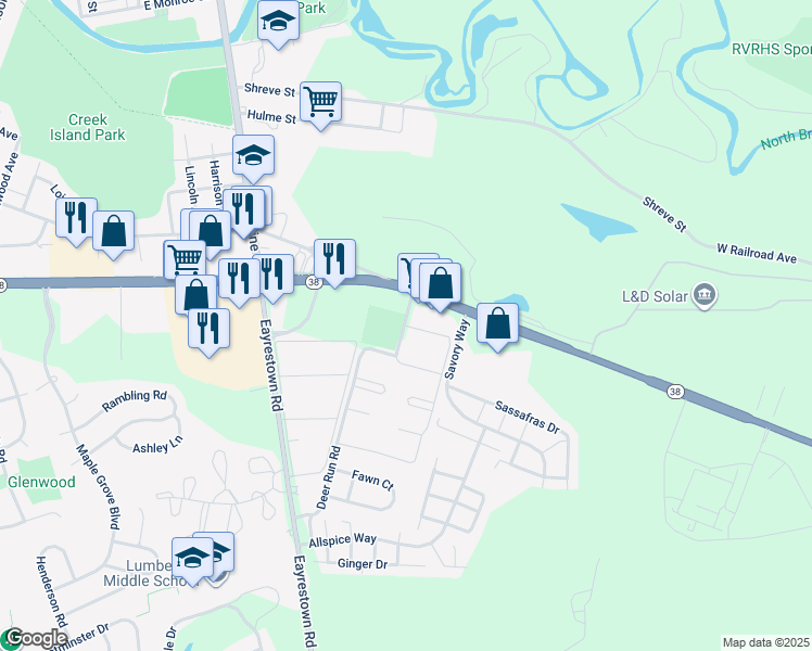 map of restaurants, bars, coffee shops, grocery stores, and more near 1299 Amsterdam Drive in Lumberton