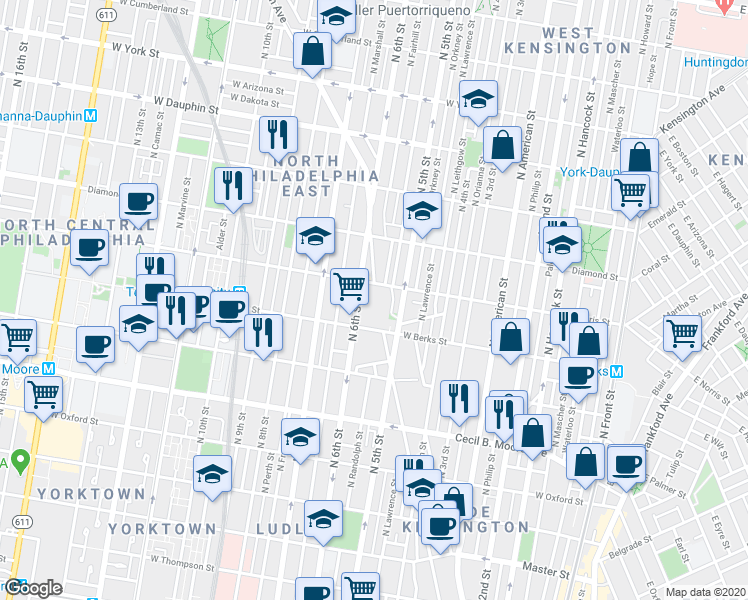 map of restaurants, bars, coffee shops, grocery stores, and more near 1915 N 6th St in Philadelphia