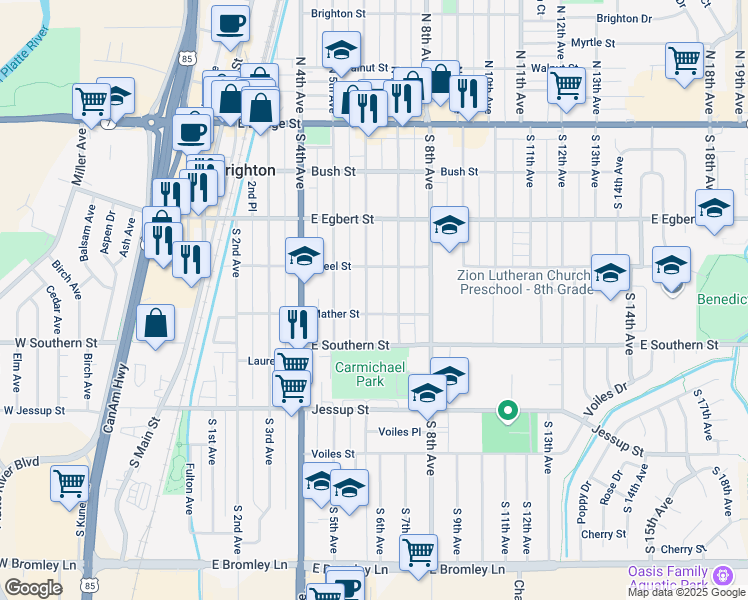 map of restaurants, bars, coffee shops, grocery stores, and more near 371 South 6th Avenue in Brighton