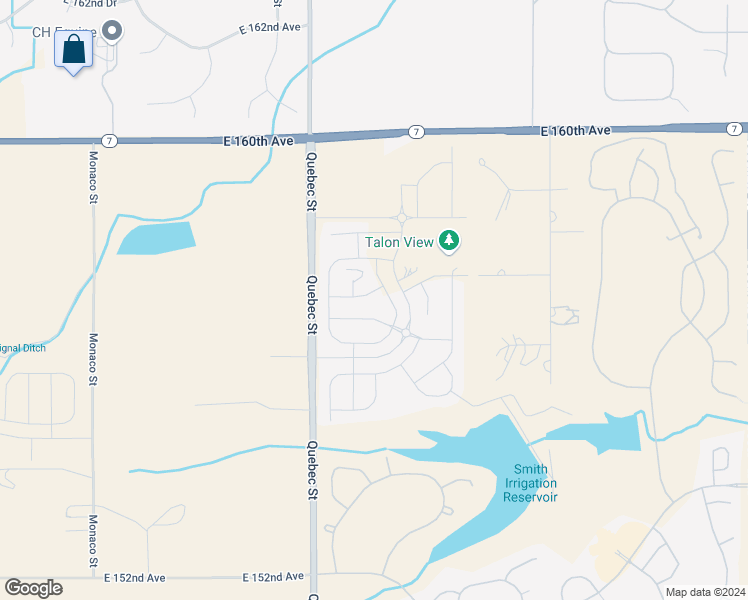 map of restaurants, bars, coffee shops, grocery stores, and more near 7458 East 158th Place in Thornton