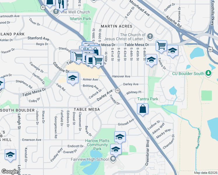 map of restaurants, bars, coffee shops, grocery stores, and more near 830 Toedtli Drive in Boulder