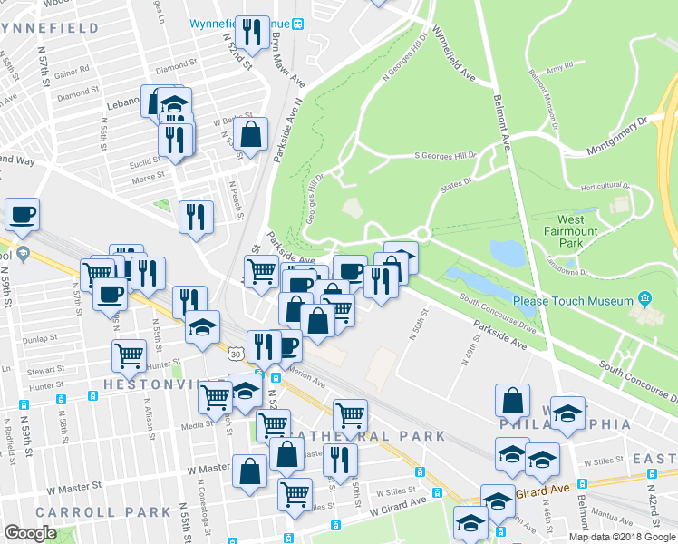 map of restaurants, bars, coffee shops, grocery stores, and more near in Philadelphia