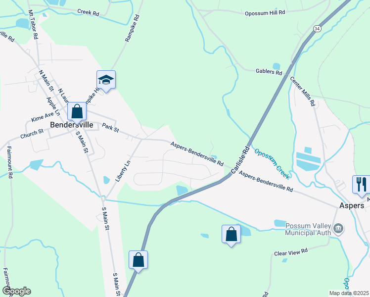 map of restaurants, bars, coffee shops, grocery stores, and more near 78 Empire Lane in Aspers