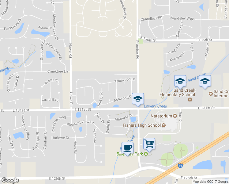 map of restaurants, bars, coffee shops, grocery stores, and more near 13252 Middlewood Lane in Fishers