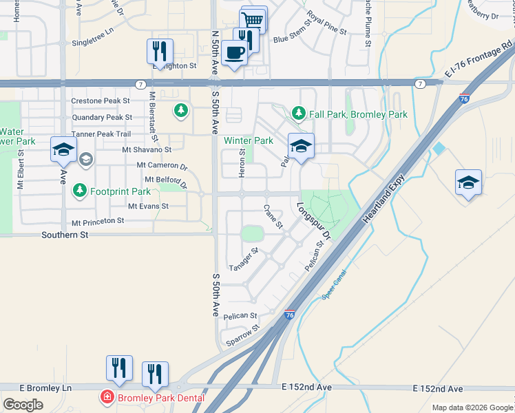 map of restaurants, bars, coffee shops, grocery stores, and more near 5163 Grey Swallow St in Brighton