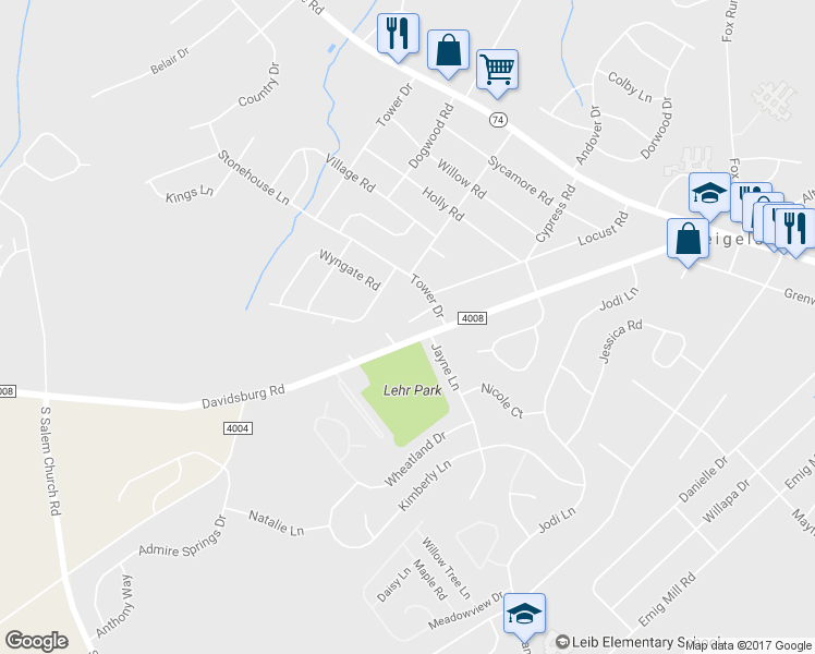 map of restaurants, bars, coffee shops, grocery stores, and more near 3721 Tiffany Drive in Dover