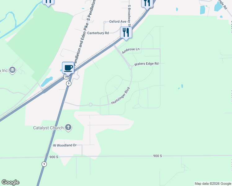 map of restaurants, bars, coffee shops, grocery stores, and more near 1629 Maplewood Lane in Pendleton