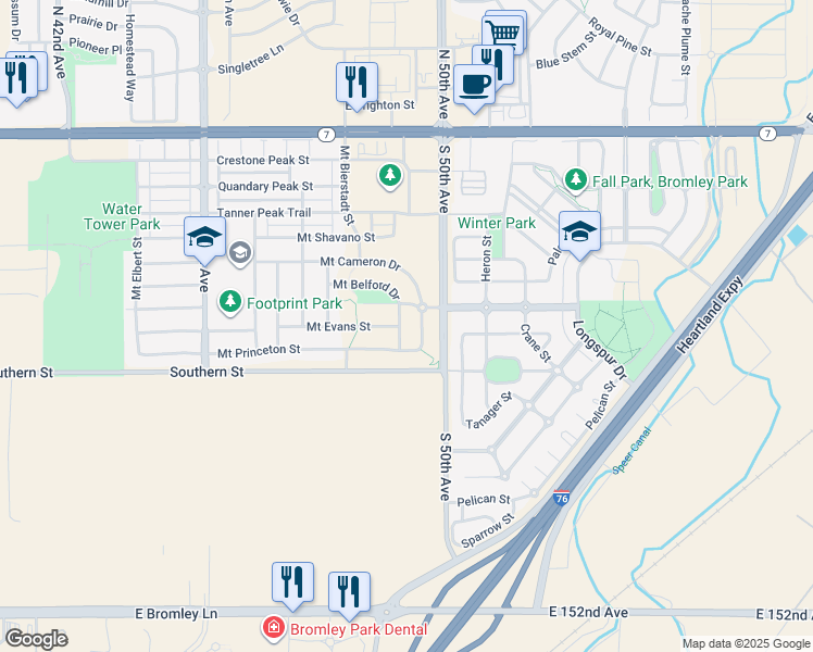 map of restaurants, bars, coffee shops, grocery stores, and more near 452 Mount Belford Street in Brighton