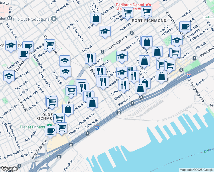 map of restaurants, bars, coffee shops, grocery stores, and more near 2816 Almond Street in Philadelphia