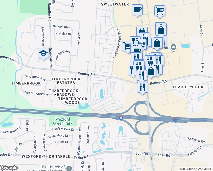 map of restaurants, bars, coffee shops, grocery stores, and more near 1446 Gary Ganue Drive in Columbus