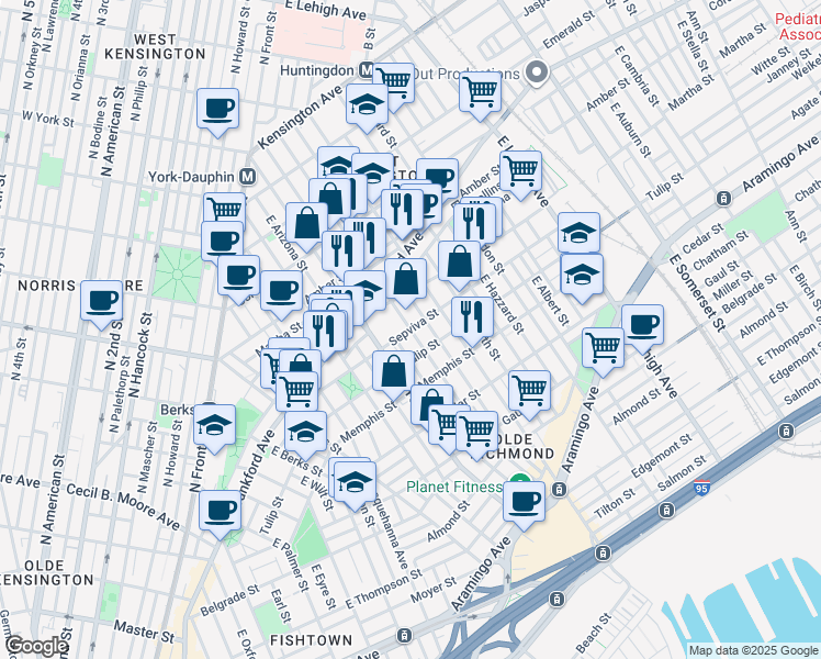 map of restaurants, bars, coffee shops, grocery stores, and more near Sepviva St & E Hagert St in Philadelphia