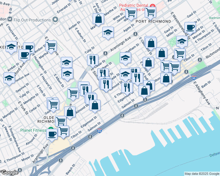 map of restaurants, bars, coffee shops, grocery stores, and more near 2816 Almond Street in Philadelphia