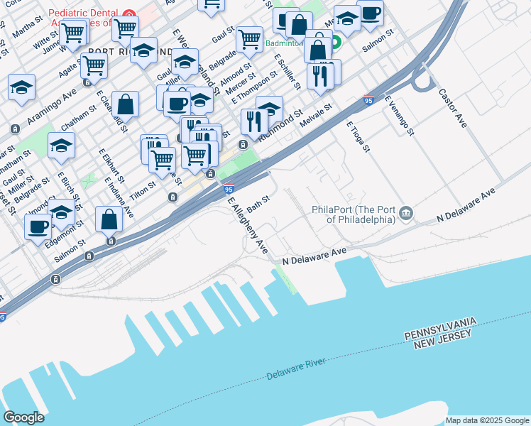 map of restaurants, bars, coffee shops, grocery stores, and more near 2867 East Allegheny Avenue in Philadelphia