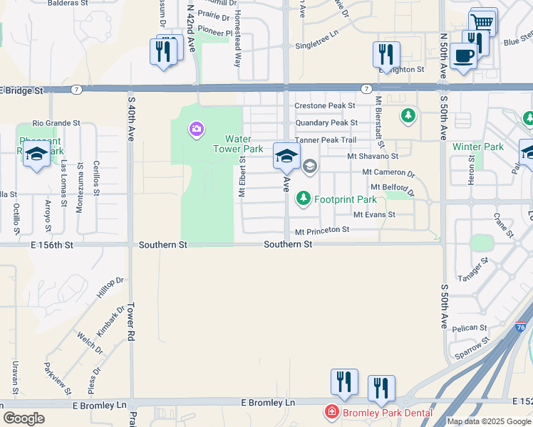 map of restaurants, bars, coffee shops, grocery stores, and more near 4419 Mount Sneffels Street in Brighton