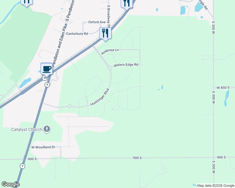 map of restaurants, bars, coffee shops, grocery stores, and more near 1923 Winding Brook Way in Pendleton