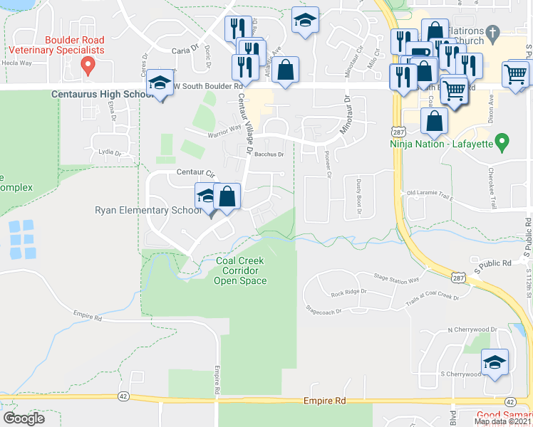 map of restaurants, bars, coffee shops, grocery stores, and more near in Lafayette