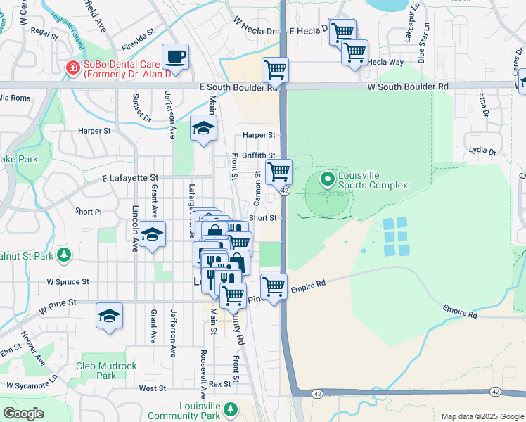 map of restaurants, bars, coffee shops, grocery stores, and more near 1140 Cannon Street in Louisville