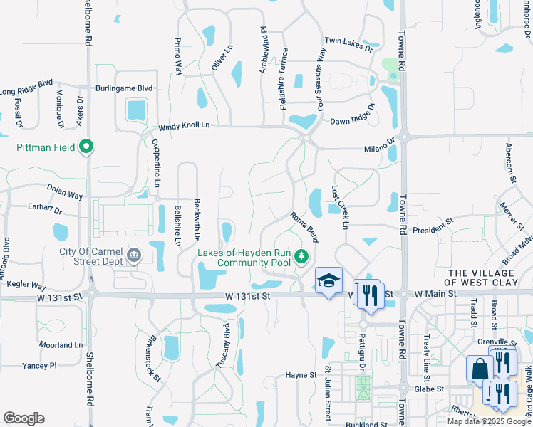 map of restaurants, bars, coffee shops, grocery stores, and more near 13342 Freenza Court in Westfield