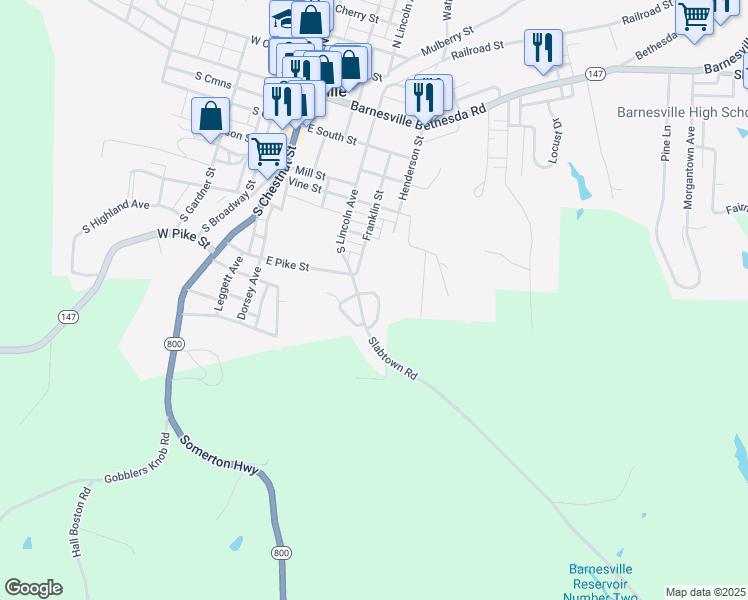 map of restaurants, bars, coffee shops, grocery stores, and more near 435 South Lincoln Avenue in Barnesville