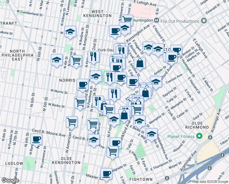 map of restaurants, bars, coffee shops, grocery stores, and more near in Philadelphia