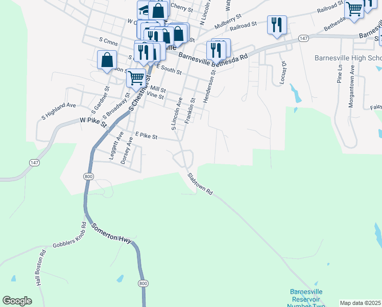 map of restaurants, bars, coffee shops, grocery stores, and more near 435 South Lincoln Avenue in Barnesville
