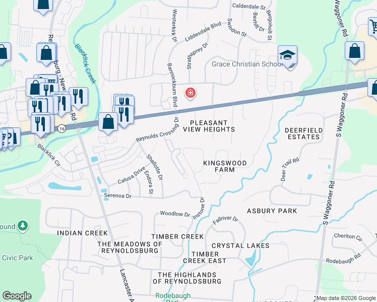 map of restaurants, bars, coffee shops, grocery stores, and more near 7381 Runik Place North in Reynoldsburg