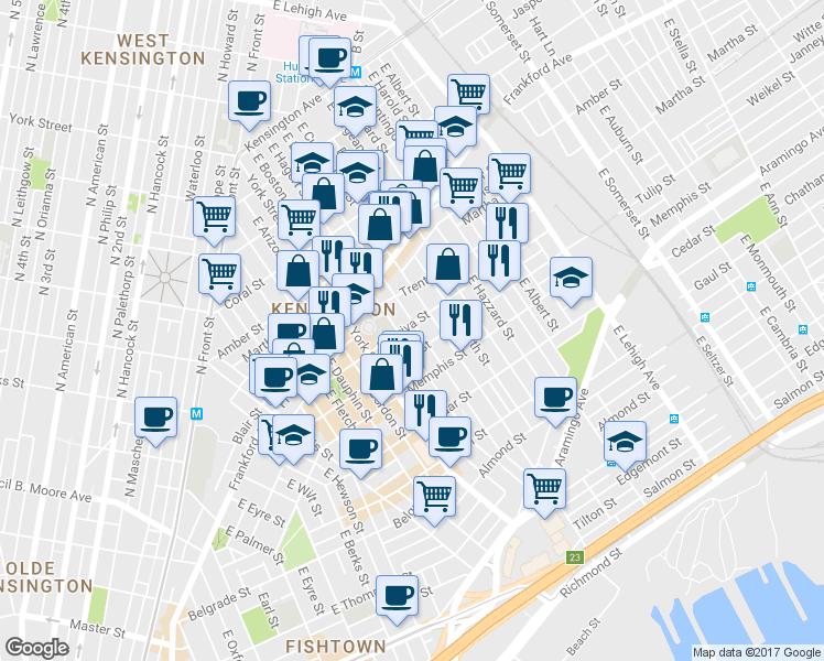 map of restaurants, bars, coffee shops, grocery stores, and more near 2453 Sepviva Street in Philadelphia