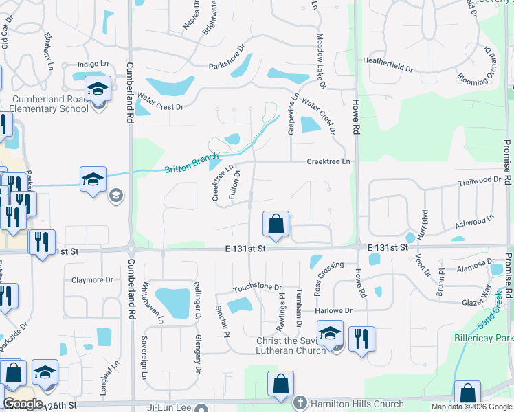 map of restaurants, bars, coffee shops, grocery stores, and more near 10185 Bootham Close in Fishers