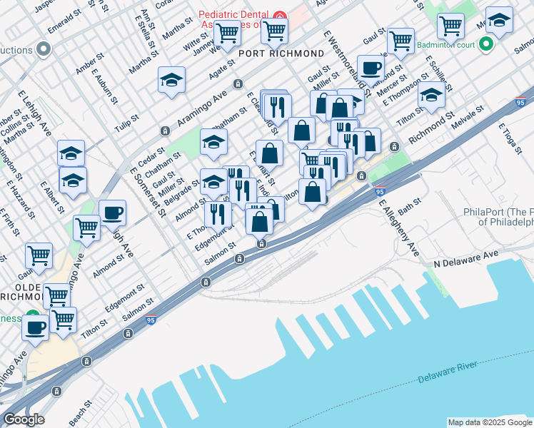 map of restaurants, bars, coffee shops, grocery stores, and more near 2981 Tilton Street in Philadelphia