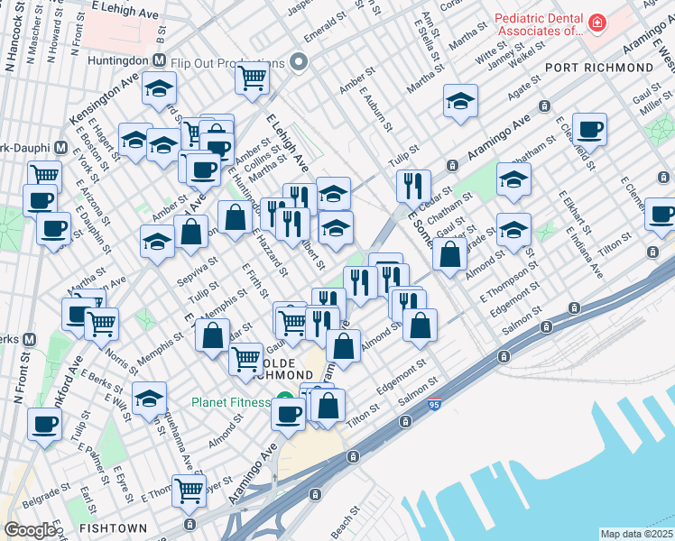 map of restaurants, bars, coffee shops, grocery stores, and more near 2655 Cedar Street in Philadelphia