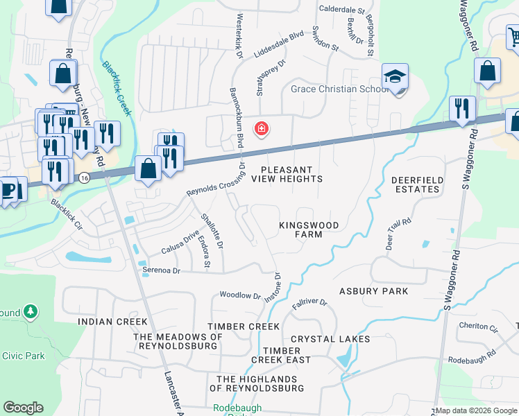 map of restaurants, bars, coffee shops, grocery stores, and more near 7381 Runik Place North in Reynoldsburg
