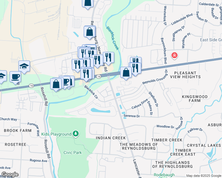 map of restaurants, bars, coffee shops, grocery stores, and more near 111 Reynoldsburg - New Albany Road in Reynoldsburg