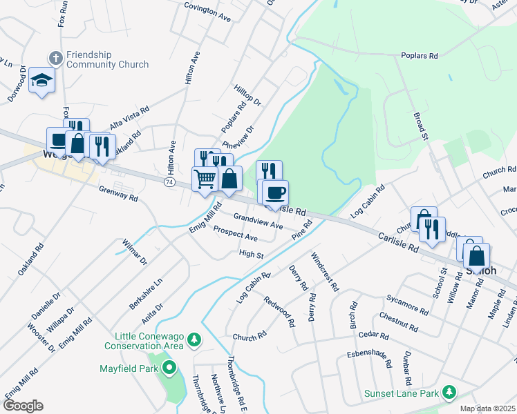 map of restaurants, bars, coffee shops, grocery stores, and more near 2782 Old Carlisle Road in Dover