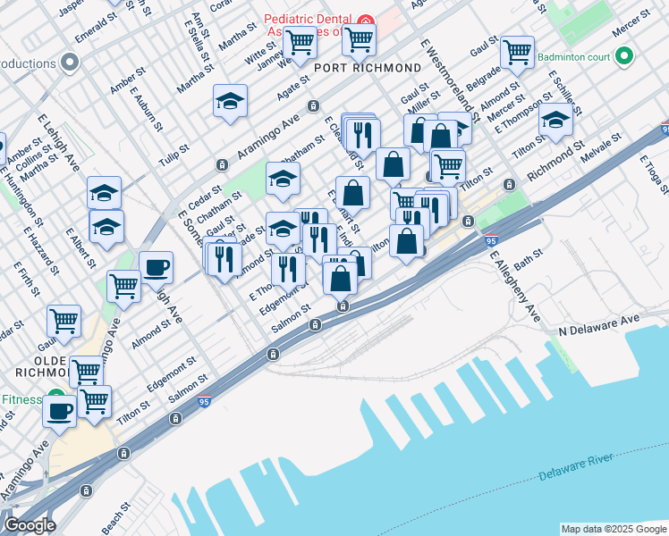 map of restaurants, bars, coffee shops, grocery stores, and more near 2967 Edgemont Street in Philadelphia