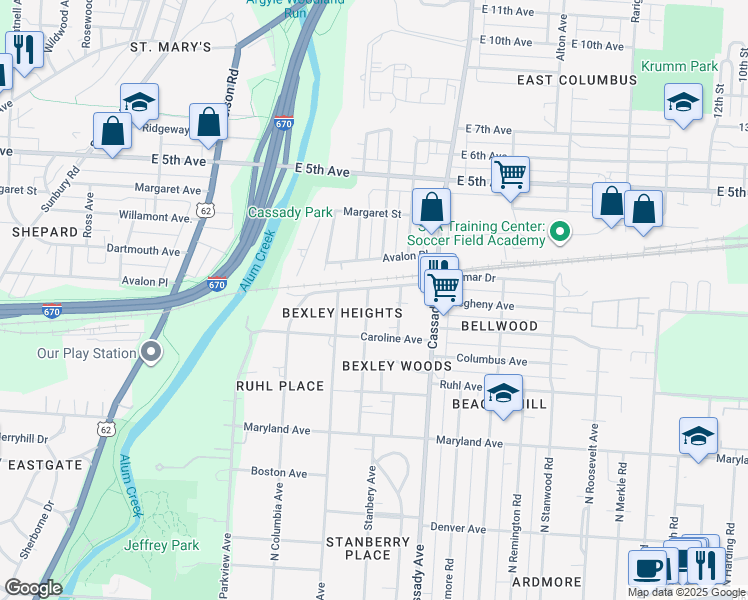 map of restaurants, bars, coffee shops, grocery stores, and more near 534 Northview Drive in Columbus