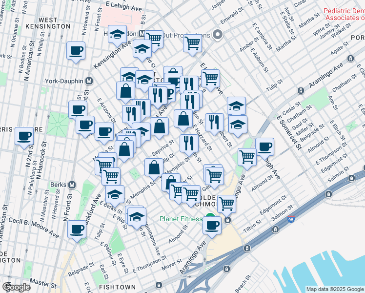 map of restaurants, bars, coffee shops, grocery stores, and more near in Philadelphia