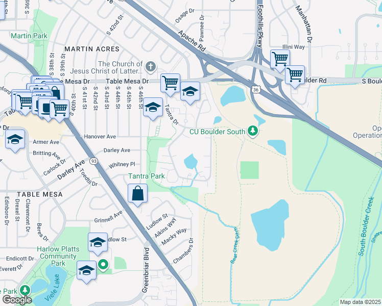 map of restaurants, bars, coffee shops, grocery stores, and more near 993 East Moorhead Circle in Boulder