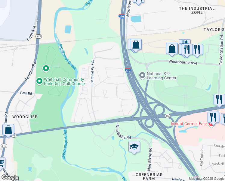 map of restaurants, bars, coffee shops, grocery stores, and more near 155 San Diego Drive in Columbus