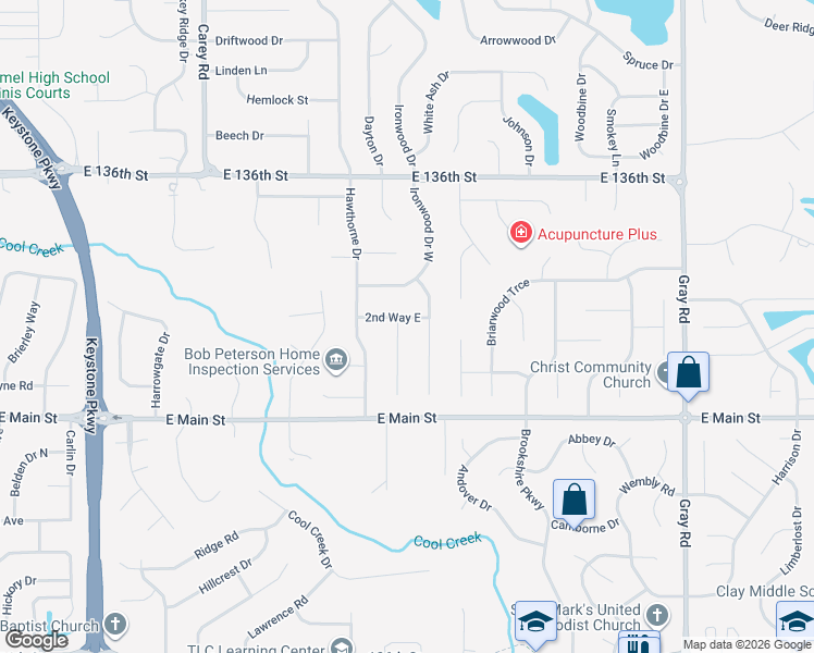 map of restaurants, bars, coffee shops, grocery stores, and more near 166 Ironwood Court in Carmel