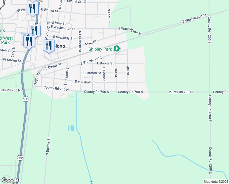map of restaurants, bars, coffee shops, grocery stores, and more near 683 Polk Street in Tolono