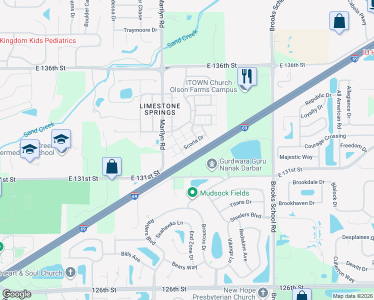 map of restaurants, bars, coffee shops, grocery stores, and more near 12075 Scoria Drive in Fishers