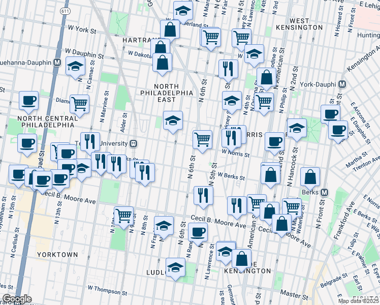 map of restaurants, bars, coffee shops, grocery stores, and more near 1946 North 6th Street in Philadelphia