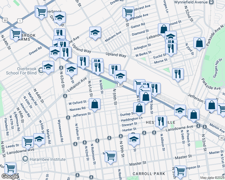 map of restaurants, bars, coffee shops, grocery stores, and more near 5911 Turner Street in Philadelphia