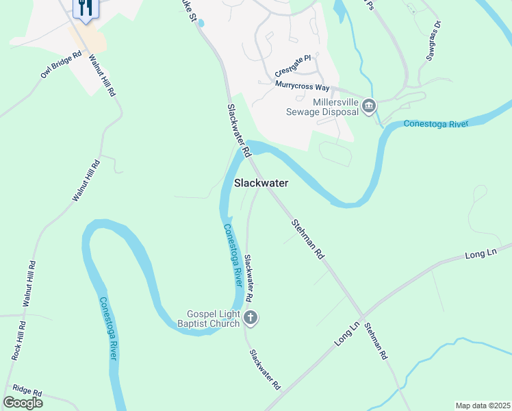 map of restaurants, bars, coffee shops, grocery stores, and more near 333 Slackwater Road in Millersville