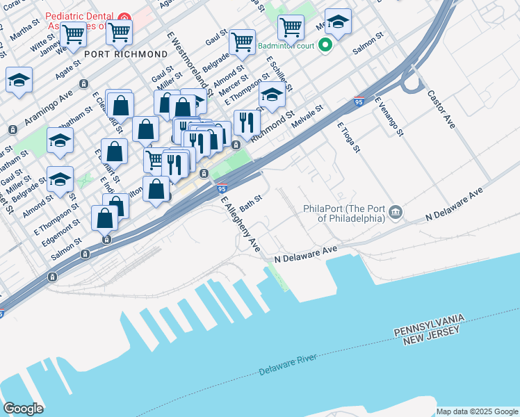 map of restaurants, bars, coffee shops, grocery stores, and more near 2867 East Allegheny Avenue in Philadelphia