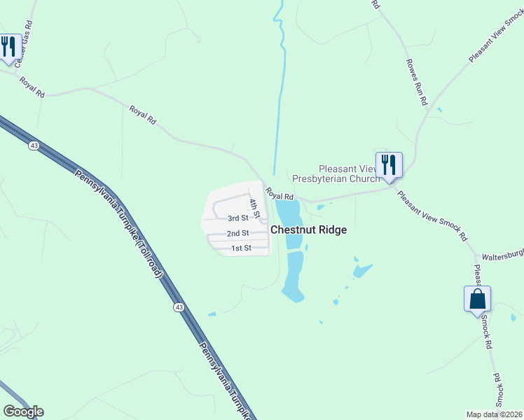 map of restaurants, bars, coffee shops, grocery stores, and more near 403 3rd Street in Chestnut Ridge