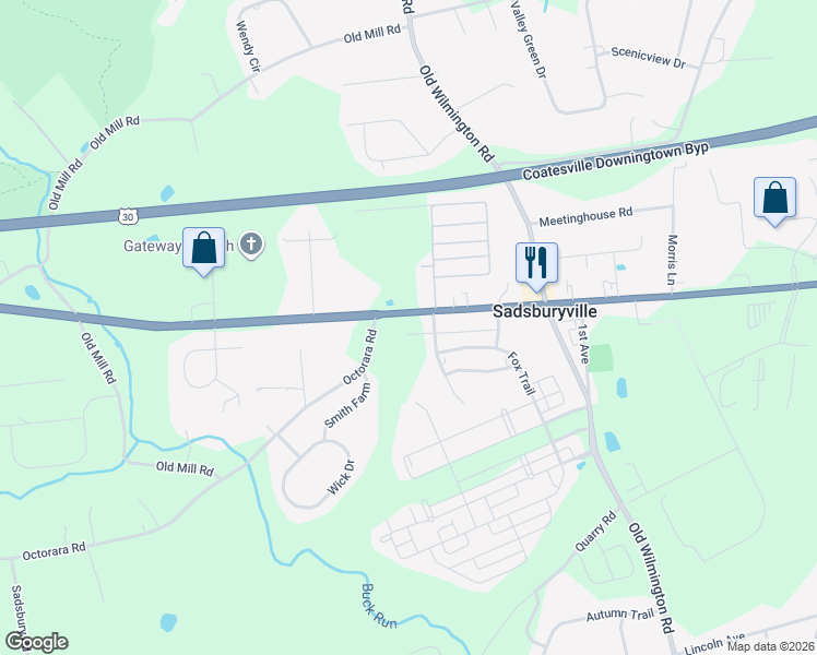 map of restaurants, bars, coffee shops, grocery stores, and more near 2989 Lincoln Highway in Coatesville