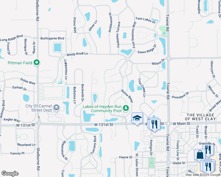 map of restaurants, bars, coffee shops, grocery stores, and more near 13342 Freenza Court in Westfield