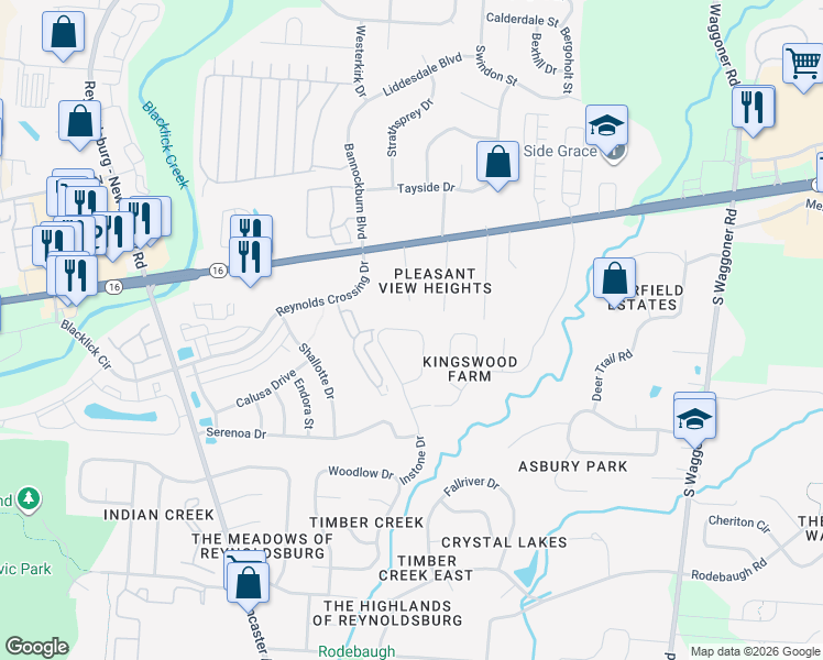 map of restaurants, bars, coffee shops, grocery stores, and more near Rum Cay Lane in Reynoldsburg